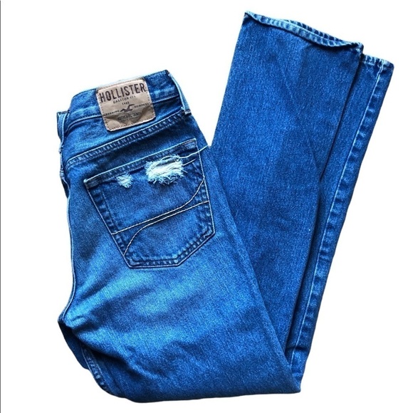 Hollister Slim Straight Distressed 100% Cotton Button-Fly Jean Med Wash 32x32 - Picture 3 of 6